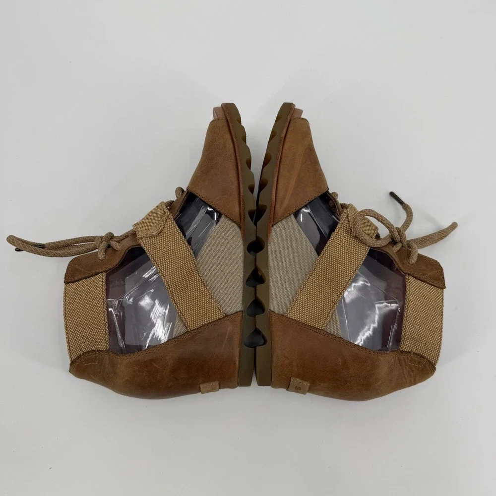 Sorel Joanie Lace Tan Leather Canvas Wedge Sandals NL2441-286 Womens 10